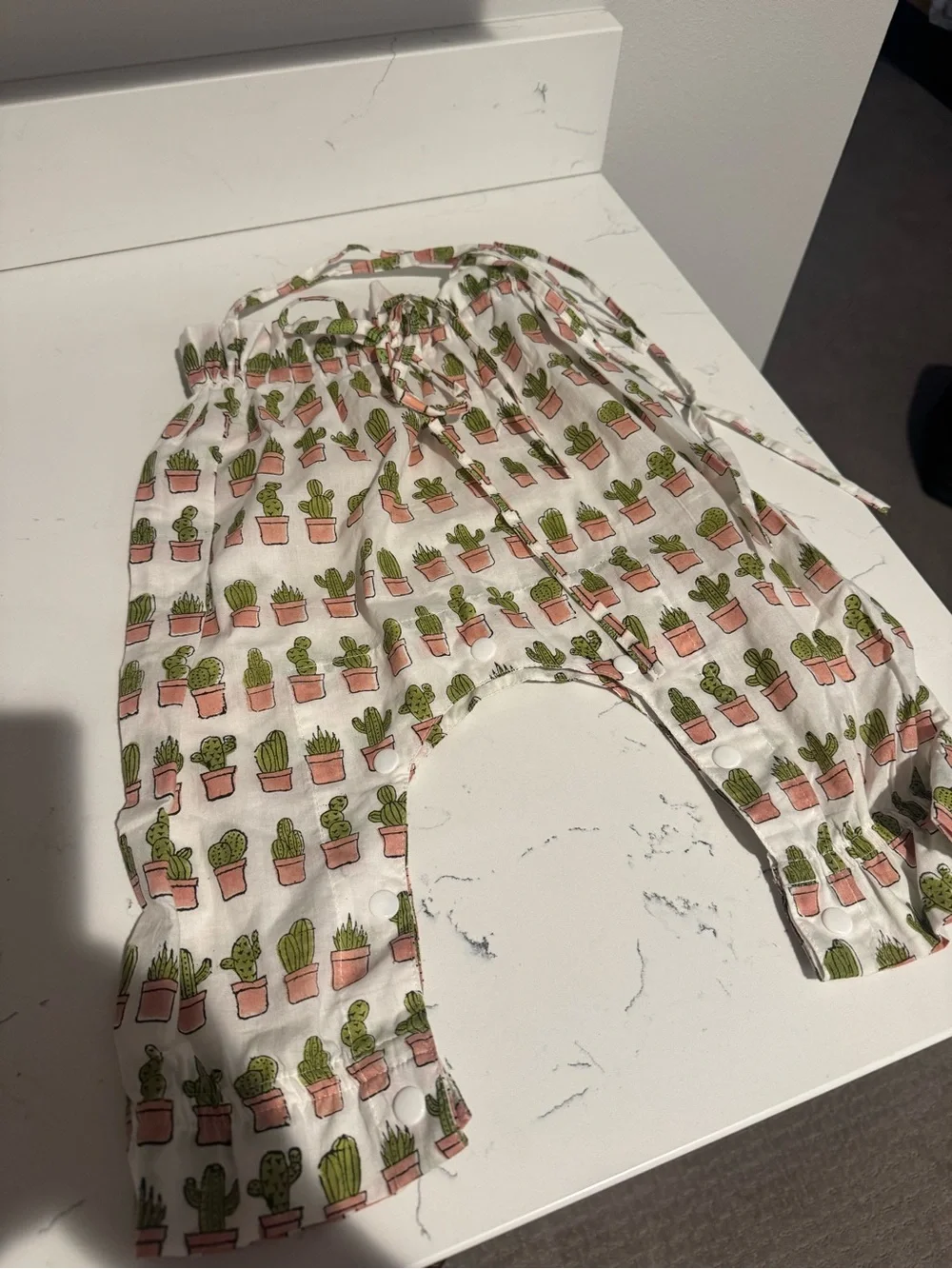 Kids Cactus Print One-Piece Romper - White with Green & Tan